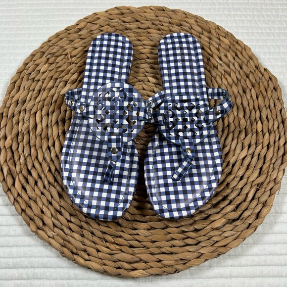 Blue and White Gingham Sandals. Size 9 - Picture 1 of 4